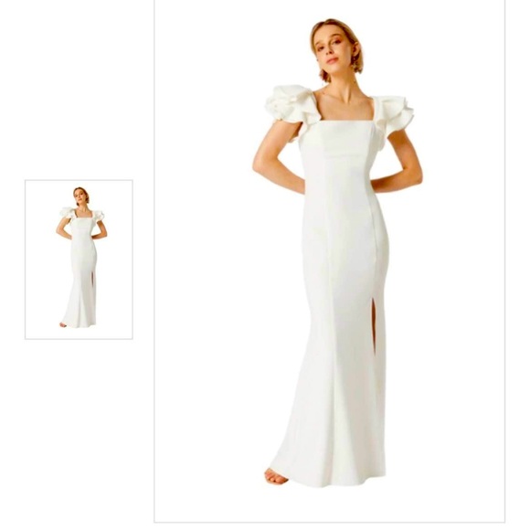 Elliatt Dresses & Skirts - Elliatt Astronomy White Ruffle Sleeve Maxi Rehearsal Dinner Bridal Dress NEW